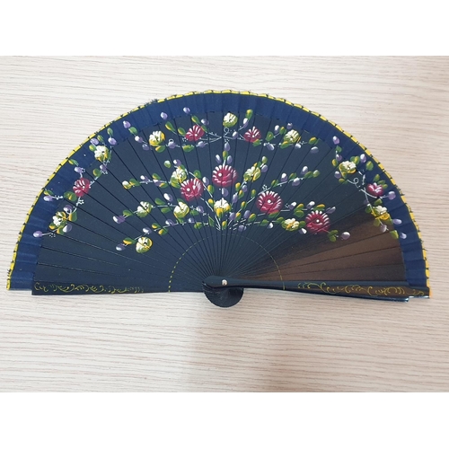 317 - Hand Painted Spanish and Japanese Style Various Fans; Red, Blue and Black Together with One Other So... 