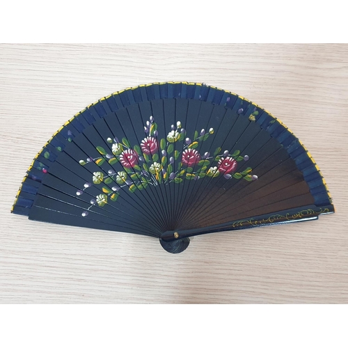 317 - Hand Painted Spanish and Japanese Style Various Fans; Red, Blue and Black Together with One Other So... 