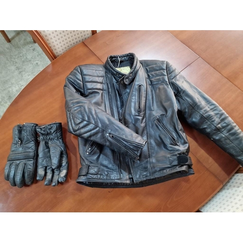 419 - Leather Motorcycle Jacket 'The Bee Clothing Company Ltd', with Thermal Insulation (Size 46), Togethe... 