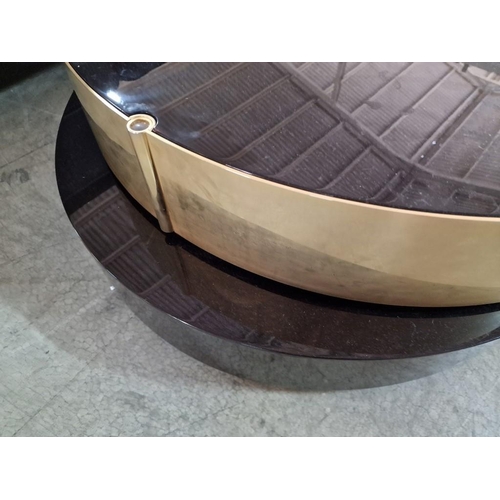 422 - Retro Style Coffee Table; Black Lacquer Oval Shape Lower Tier with Round Revolving Upper Tier with G... 