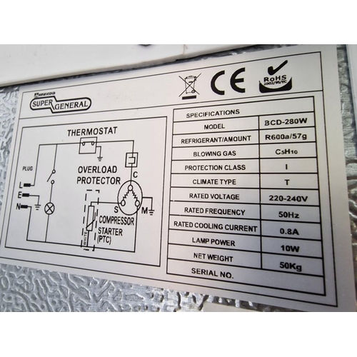 425 - Super General Fridge Freezer, (White Colour), Model: BCD-280W), (Approx. 55 x 55 x 170cm)