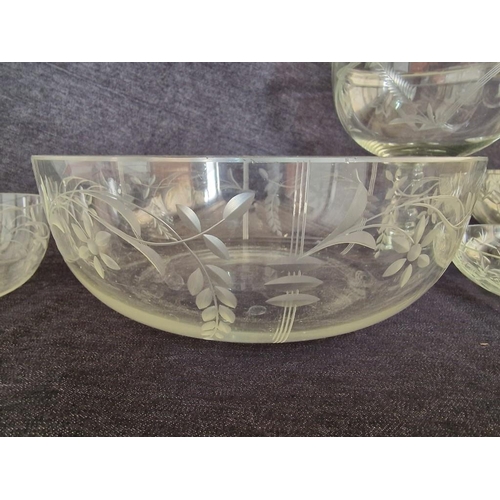 427 - Collection of Vintage Etched Glassware; Fruit Bowl with 5 x Matching Dishes, Another Fruit Bowl with... 