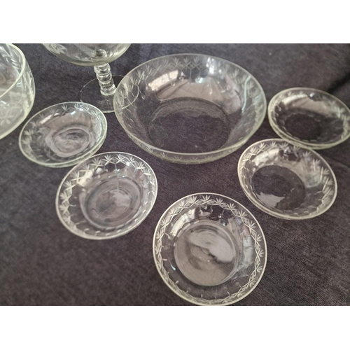 427 - Collection of Vintage Etched Glassware; Fruit Bowl with 5 x Matching Dishes, Another Fruit Bowl with... 