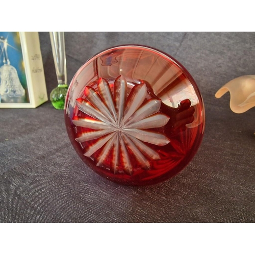 429 - Collection of Decorative Coloured Glassware; Cranberry Glass Vase, Art Deco Opaque Glass Shaped Dish... 