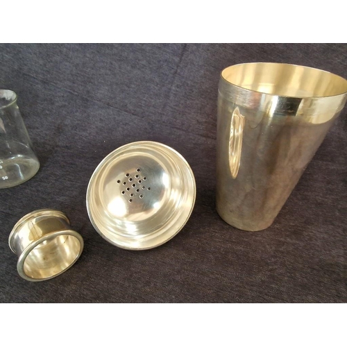 430 - Vintage Silver Plated Cocktail Shaker, Together with 2 x Vintage Pyrex Measuring Cups, One with Leat... 