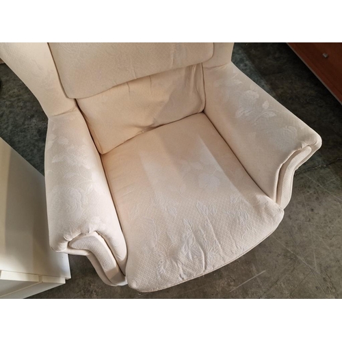 434 - Cream Fabric Wing Back Armchair Over Wooden Cabriole Legs