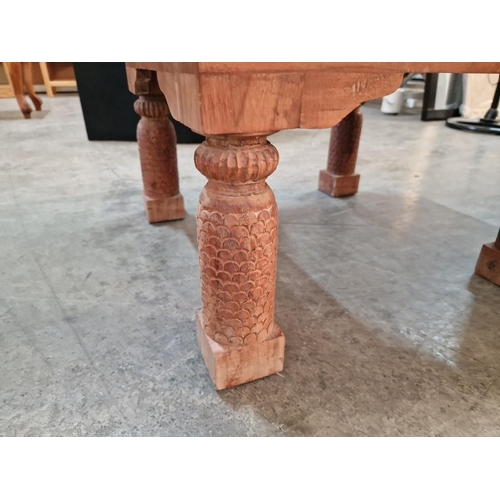 438 - Solid Wood Square Coffee Table with Carved / Pierced Top, Glass Cover and Carved Legs