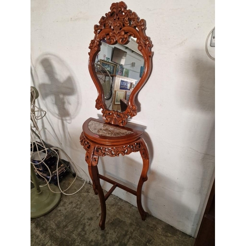 442 - Classical Style Demi-Lune Console / Hall Table, with Carvings, Cabriole Legs and Inset Marble Effect... 