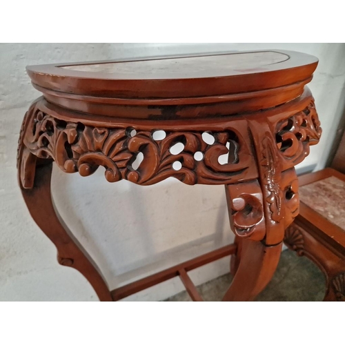 442 - Classical Style Demi-Lune Console / Hall Table, with Carvings, Cabriole Legs and Inset Marble Effect... 