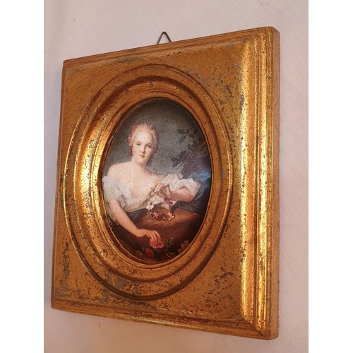 799 - Vintage Style Miniature of Rococo Painter Jean, Marc Nattier Painting of Young Womenin Gilded Frame,... 