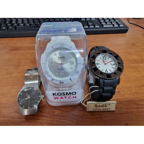 815 - 3 x Wrist Watches; 'Kosmo' White Colour in Case, 'Time Design' Stainless Steel and 'Bade' Black Colo... 