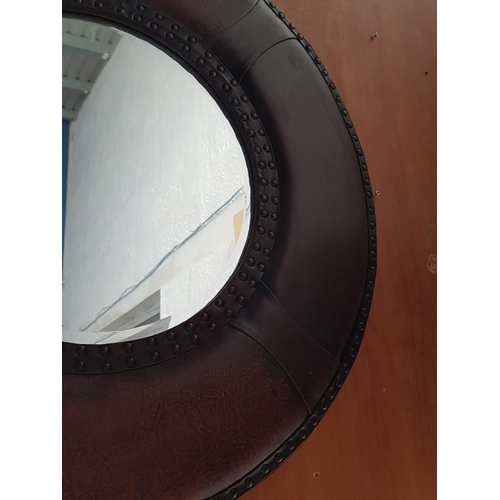 183 - Brown Leather Round Studded Frame Wall Mirror (Ø74cm)