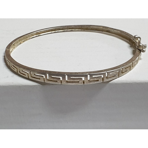 302 - Collection of 3-Silver Bracelets; C-Band (Cyprus Hallmark) Torque Bangle and Greek Key Bangle, Total... 