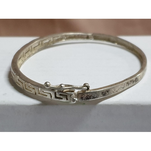 302 - Collection of 3-Silver Bracelets; C-Band (Cyprus Hallmark) Torque Bangle and Greek Key Bangle, Total... 