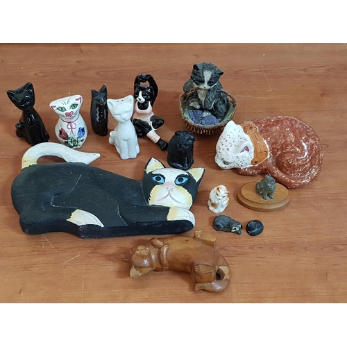 444 - Assorted Collection of 14 x Cat Figurines (Different Sizes, Style, Material etc)