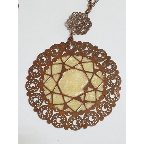 489 - In Gold Tone Silver (.925) Jewellery Large Filigree Pendant on Chain Circle Pendant on Chain and Pai... 