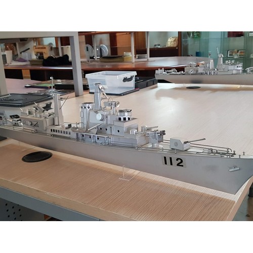 226 - Large Metal Scale Model of Warship, Possibly Assembled Sheet Metal Kit(?), (Approx. L 88cm)