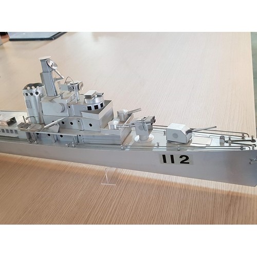 226 - Large Metal Scale Model of Warship, Possibly Assembled Sheet Metal Kit(?), (Approx. L 88cm)