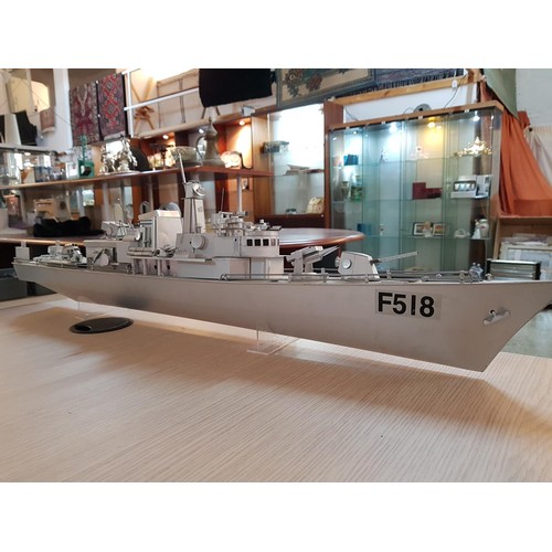 227 - Large Metal Scale Model of Warship, Possibly Assembled Sheet Metal Kit(?), (Approx. L 88cm)