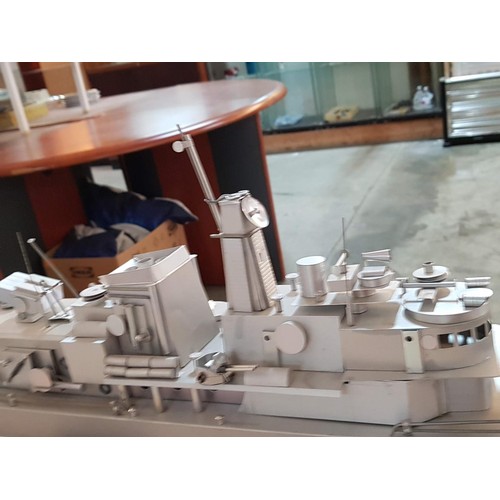 227 - Large Metal Scale Model of Warship, Possibly Assembled Sheet Metal Kit(?), (Approx. L 88cm)