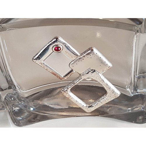 477 - Janetos Collection Irregular Shape Handmade Crystal Bowl with Silver Details (Approx. 21 x 24cm)