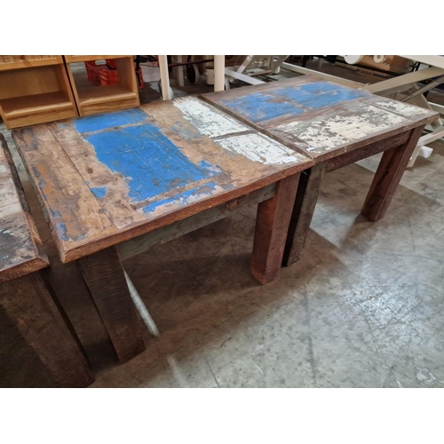 138D - 2 x Square Solid Wood Coffee / Side Tables with Distressed / Reclaimed Design, (Approx. 60 x 60 x 46... 