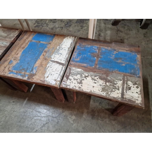 138D - 2 x Square Solid Wood Coffee / Side Tables with Distressed / Reclaimed Design, (Approx. 60 x 60 x 46... 