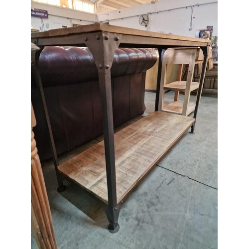 163D - Industrial Style Solid Wood 2-Tier Console / Hall Table with Metal Legs / Frame, (Approx. 120 x 41 x... 