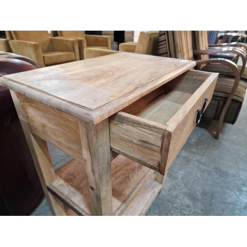 163E - Solid Wood Side Table with Drawer and 2 Lower Shelves, (Approx. 55 x 35 x 75cm)