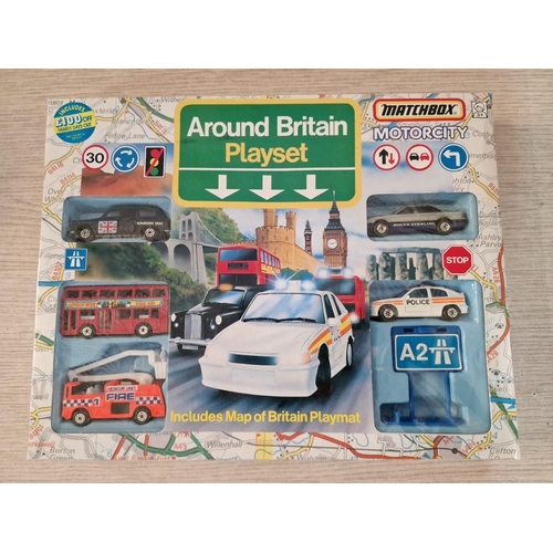 25 - Boxed Set 'Matchbox Motorcity', Around Britain Playset with Map Playmat and 5 x Scale Model Vehicles... 