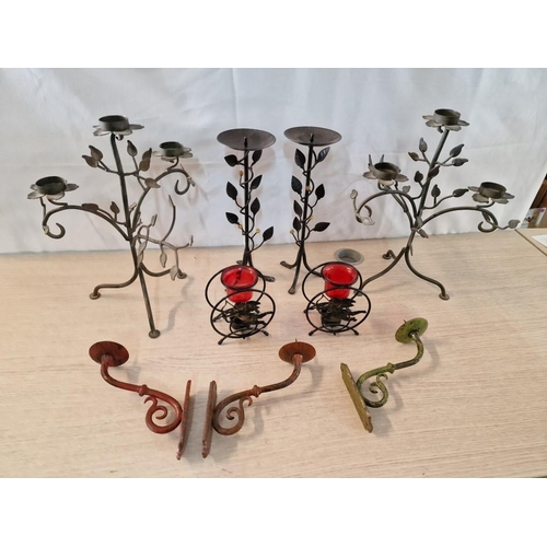 85 - Collection of Decorative Metal Candleholders; 3 x Wall Mounted, Pair of Tree Design 3-Candle Holder,... 