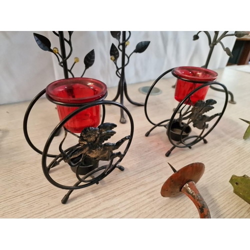 85 - Collection of Decorative Metal Candleholders; 3 x Wall Mounted, Pair of Tree Design 3-Candle Holder,... 