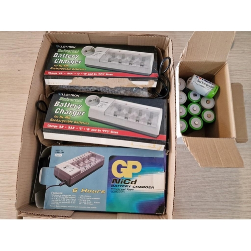 91 - 3 x Battery Chargers, Together with Qty of Re-Chargeable Batteries