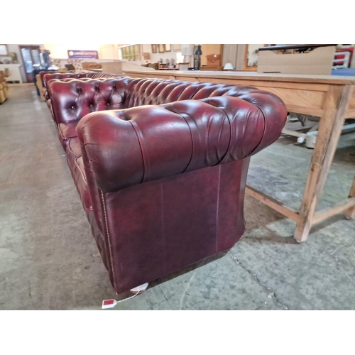 97 - Red Oxblood Leather Chesterfield Sofa, 3-Seater, Made in England (H:74cm x W:198cm x D:93cm)