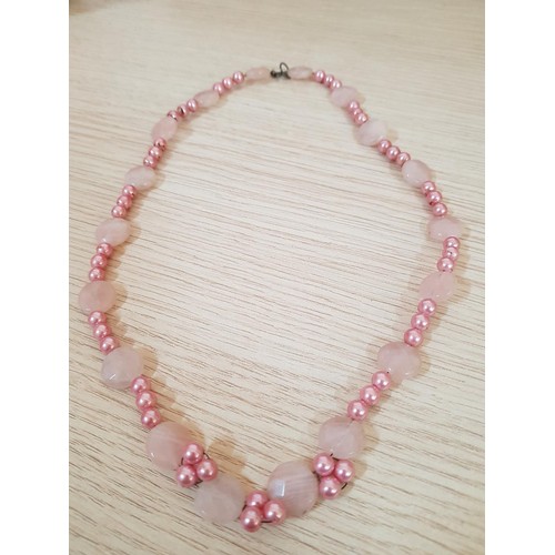 324 - 3 x Hand Made, Natural Stone and Pearls Necklaces (L:63cm, L:43cm & L:55cm)