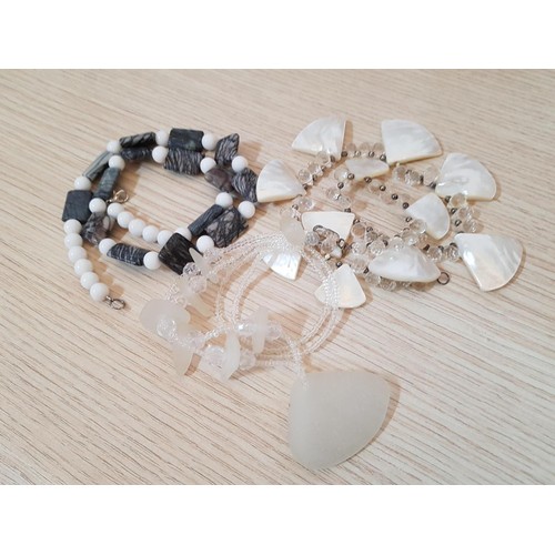 415 - Collection of Hand Made Necklaces; White / Grey / Clear Natural Stones / Crystals and Other Beads (L... 