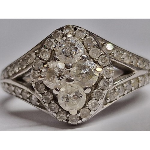 131 - Gold and Diamond Cluster Ring; Arrangement of 4 x Round Cut Diamonds, Circa 0.1ct each with Surround... 