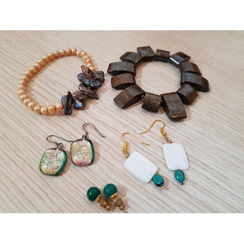 414 - Various Natural Stones Jewellery; 2 x Bracelets and 3 x Pair of Earrings (All 5pcs)