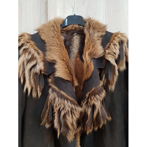 113 - Boho Leather Long Coat (Barbarian Fur Trimmed Style, Size S/M)