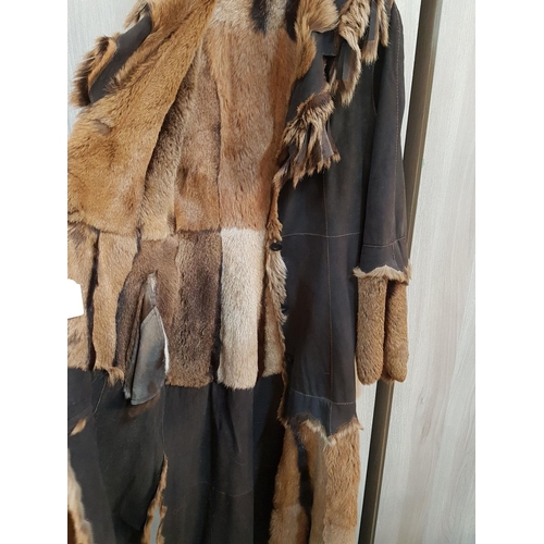 113 - Boho Leather Long Coat (Barbarian Fur Trimmed Style, Size S/M)