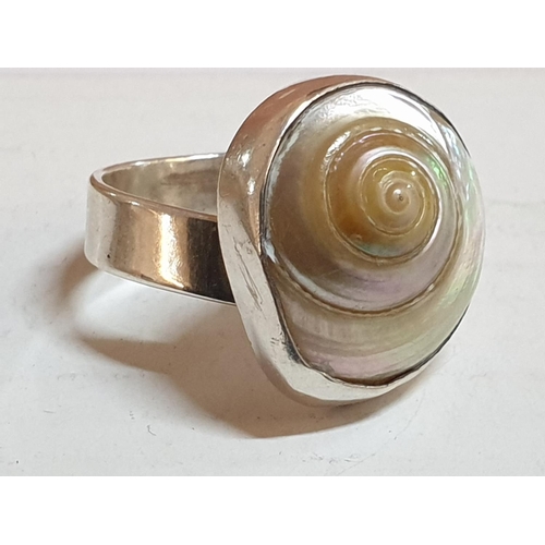 123 - Un-Usual Silver Ring with Shell, Size R, Total Weight 8gr