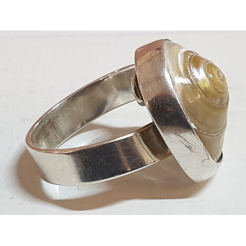 123 - Un-Usual Silver Ring with Shell, Size R, Total Weight 8gr