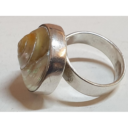 123 - Un-Usual Silver Ring with Shell, Size R, Total Weight 8gr