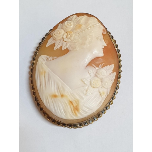 178 - Large Stylish Vintage 40's / 50's Shell Cameo Brooch (5 x 4cm)