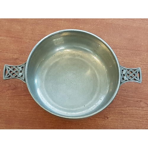 187 - Vintage Scottish Quaich Bowl for Whisky Tasting (Circa 1970's Celtic Knit Design, Pewter), (Ø14cm x ... 