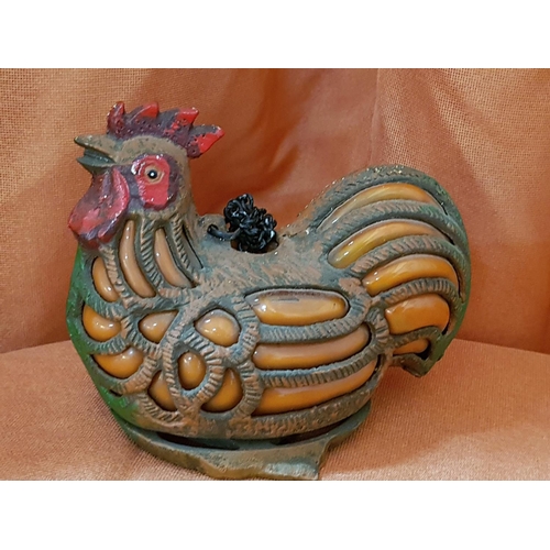 23A - Vintage Cast Iron Rooster Coloured Glass - Rustic Patio  Teal Light Lamp for Entryway (A/F), (Approx... 