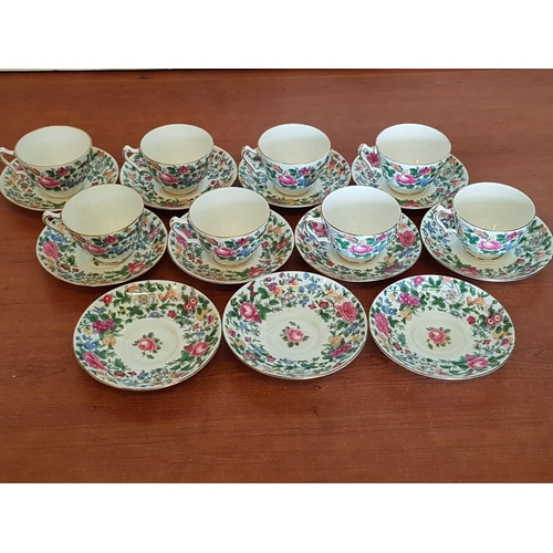 358 - Vintage Thousand Flowers Crown Staffordshire England - Tea / Coffee Set; 8 x Cups and 12 x Saucers