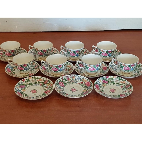 358 - Vintage Thousand Flowers Crown Staffordshire England - Tea / Coffee Set; 8 x Cups and 12 x Saucers