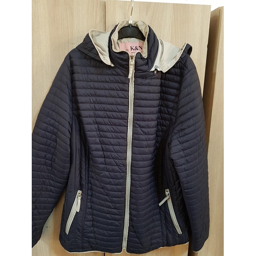 418 - Navy Blue Ladies Jacket with Removable Hood, and Zip Pockets (2 x XL)