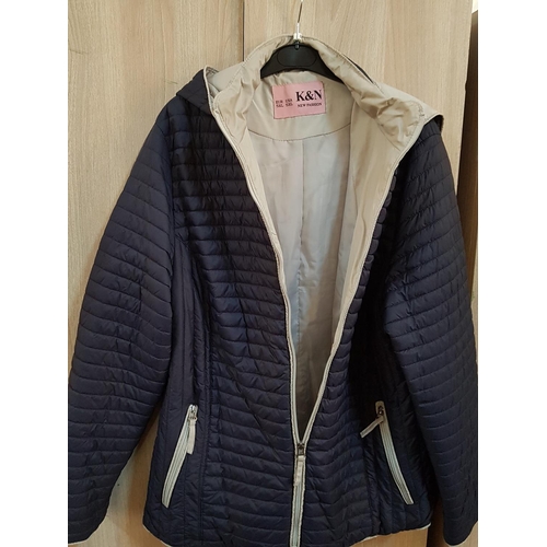 418 - Navy Blue Ladies Jacket with Removable Hood, and Zip Pockets (2 x XL)